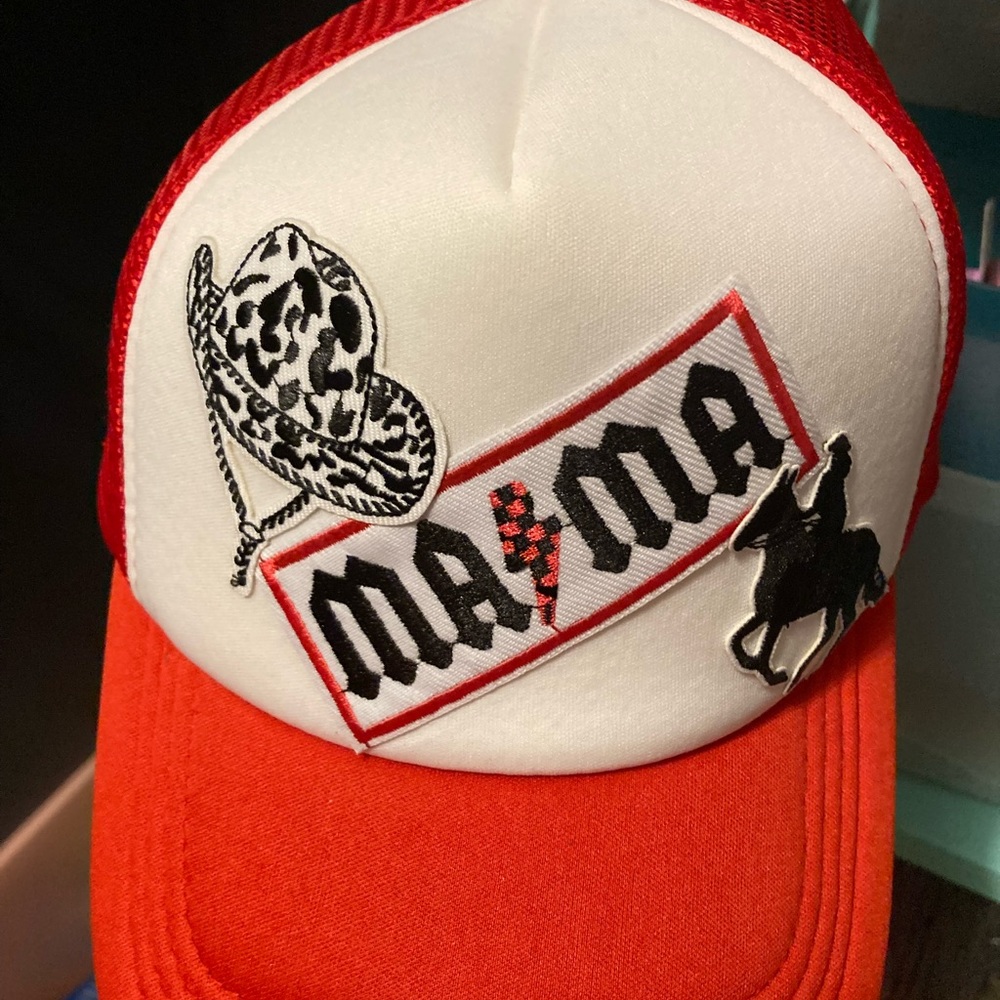 Red and White Mama Trucker Hat